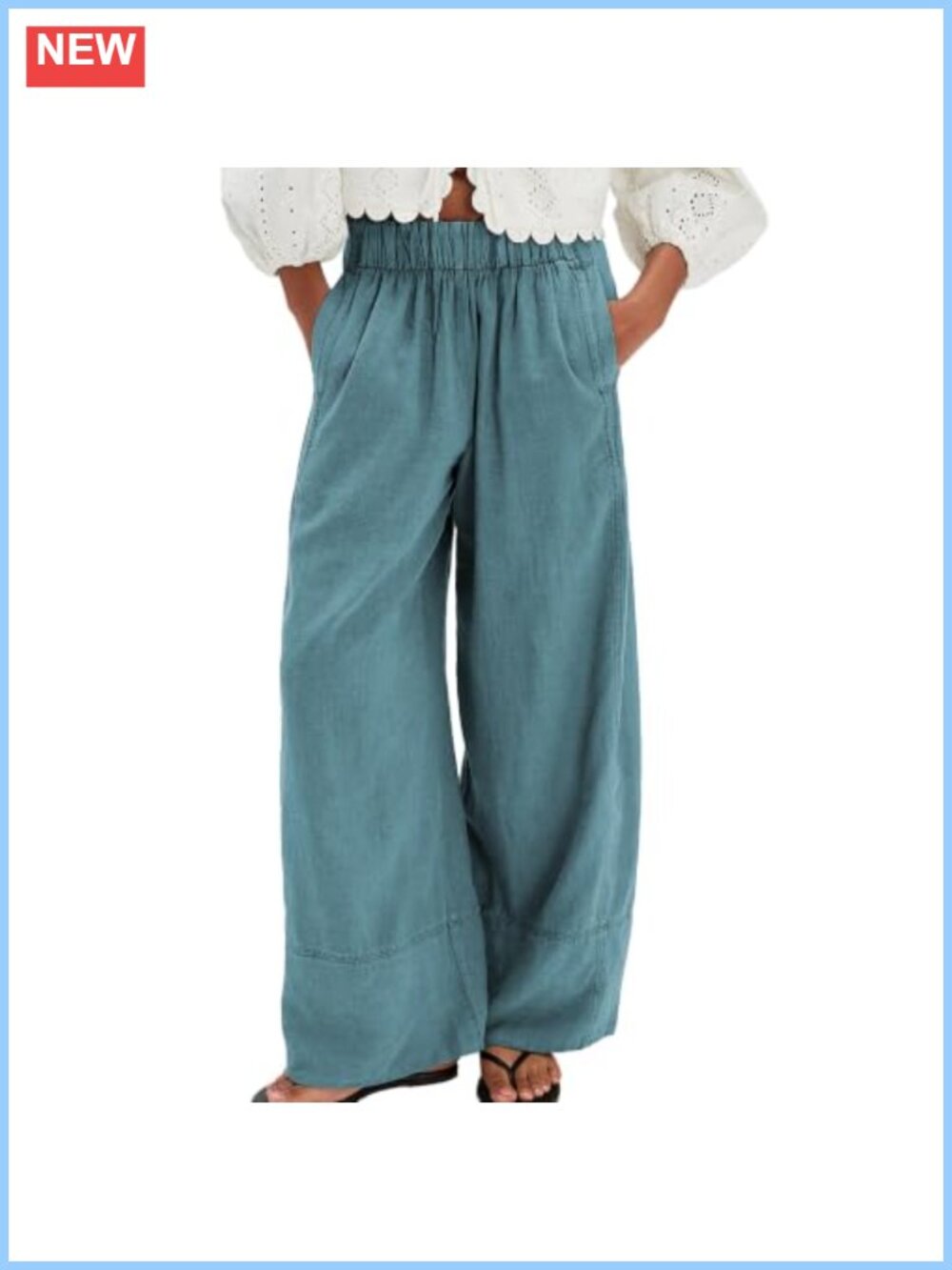 Wide Leg Linen Pants for Women Cotton Casual Palazzo Boho Flowy Beach Pants